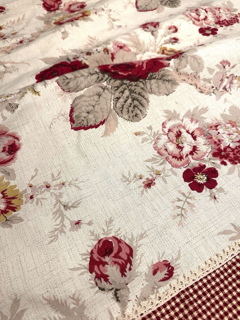 Cottage Tablecloth 59 x 102 Long Rambling Waverly Norfolk Rose Floral Pristine